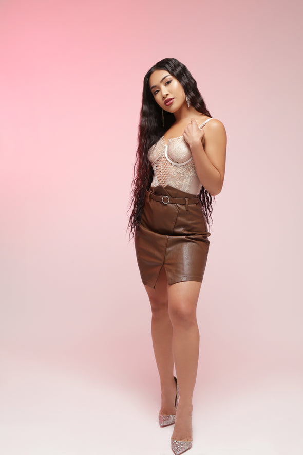 Bailey Faux Leather Skirt | Brown